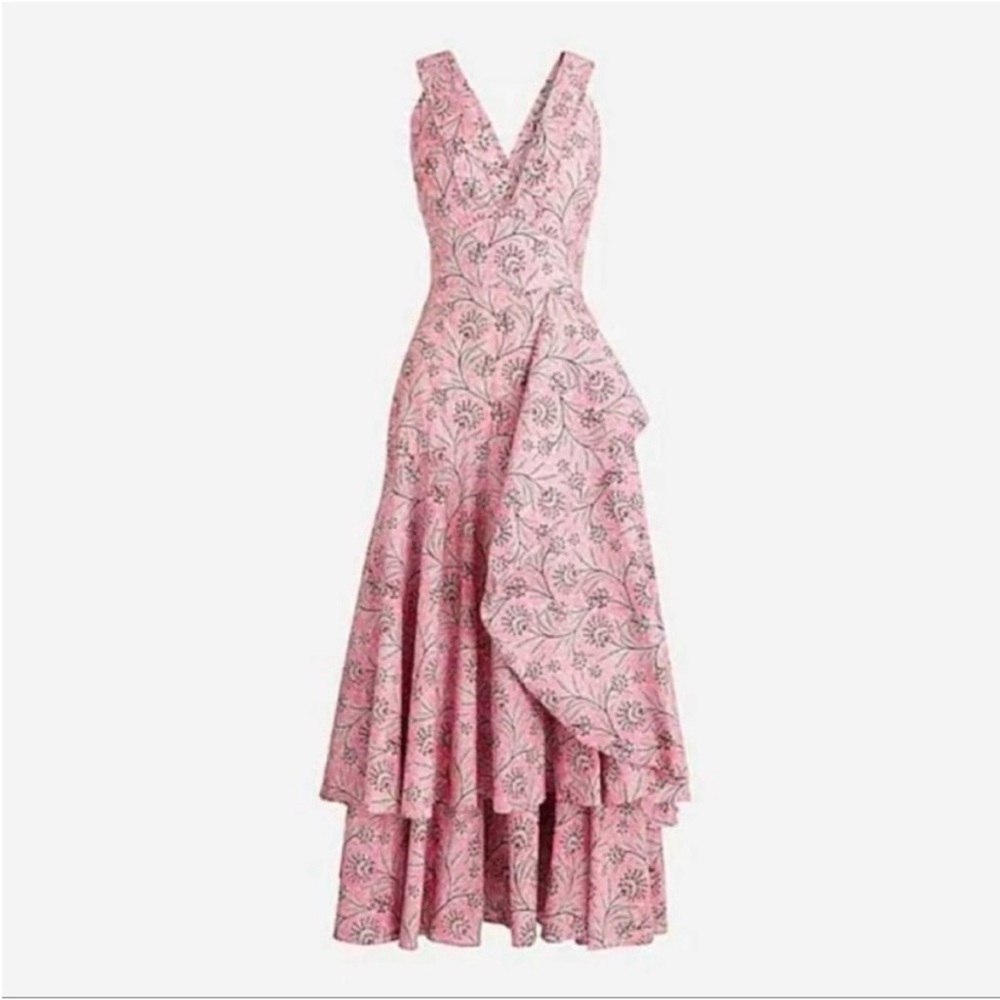 J. Crew Collection Plus Size 18 Pink Paisley Tiered Midi Dress Boho Halter Flowy - Picture 7 of 7